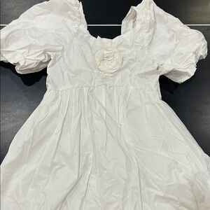 Zara White Puff Sleeve Girls Dress with Rosette